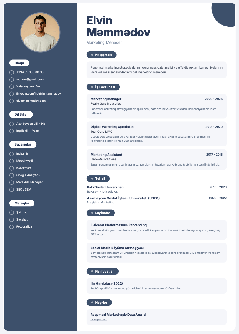 Klassik CV forması nümunəsi