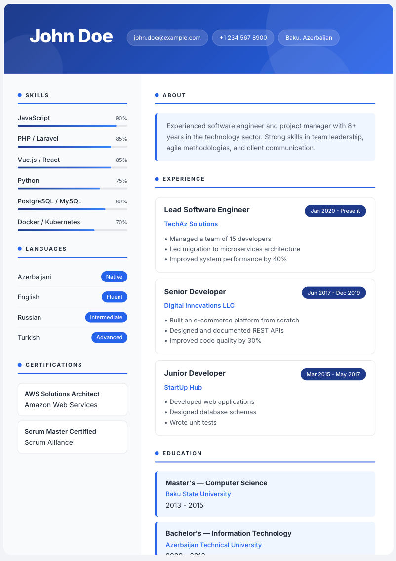 Premium CV forması nümunəsi