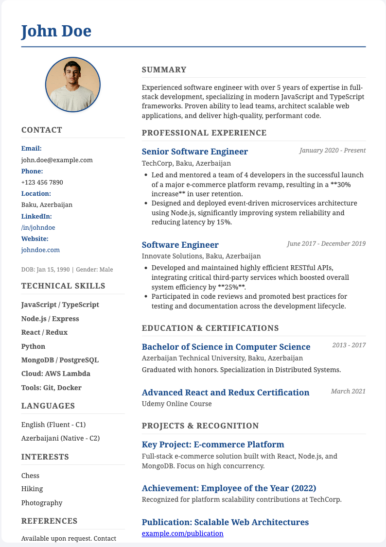 Minimal CV forması nümunəsi